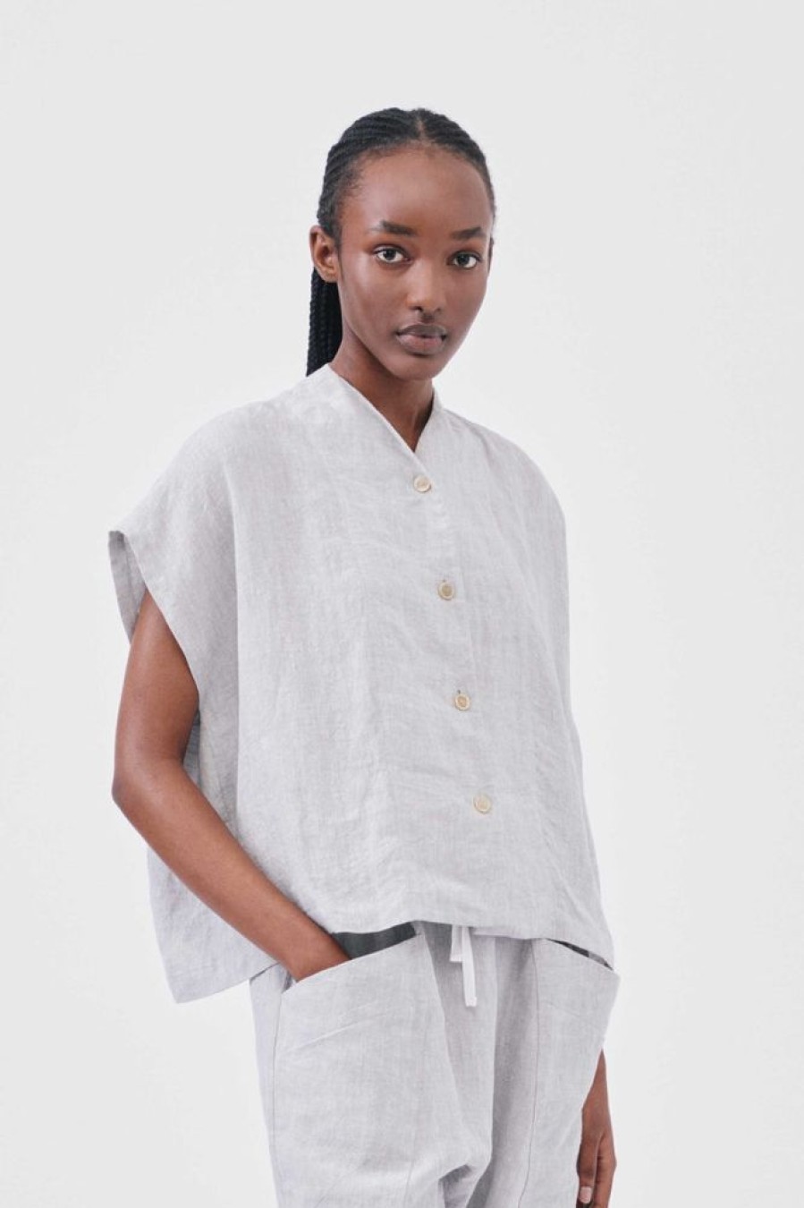 Clothing Toogood Shirts | The Chandler Shirt / Laundered Linen Zinc